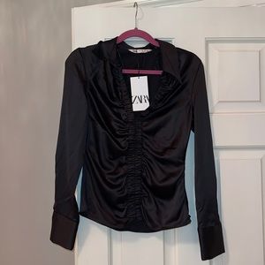 Zara ruched black blouse, never warn tag still on